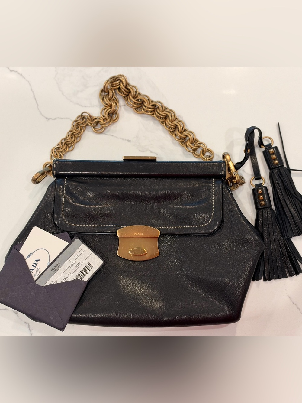 Vintage Prada Vitello chain leather shoulder bag